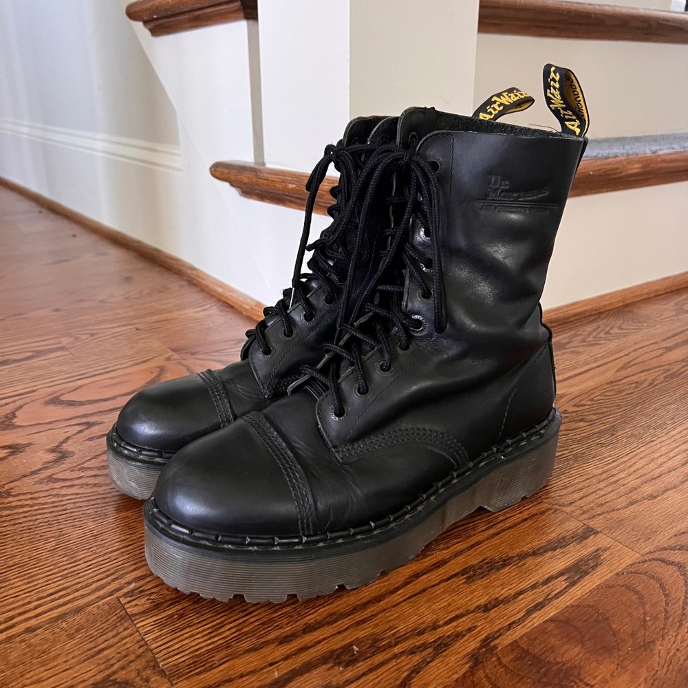 Dr. Martens Made in England Vtg Black Leather Original Platform Boots 12 Eye - Picture 13 of 16